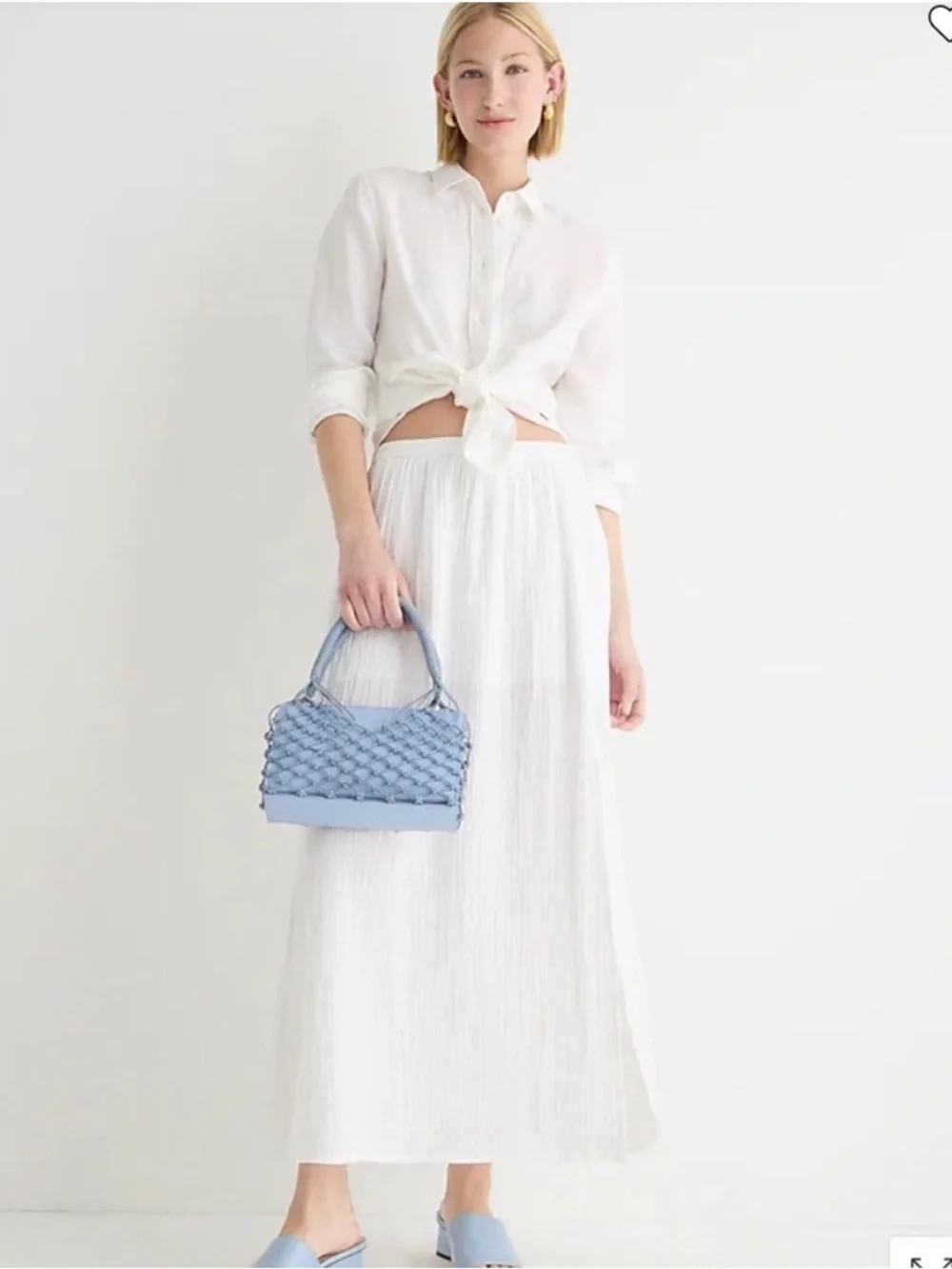J. Crew White Maxi Skirt with Lightweight Pleats